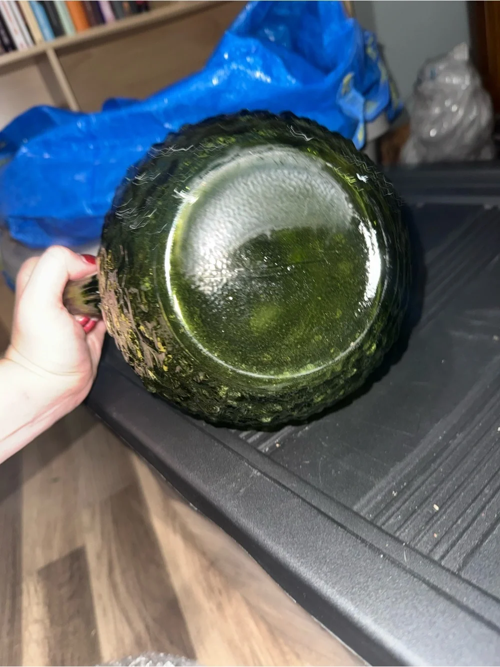 Vintage Textured Green Glass Pitcher